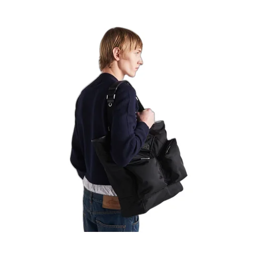 Re-Nylon and leather tote bag