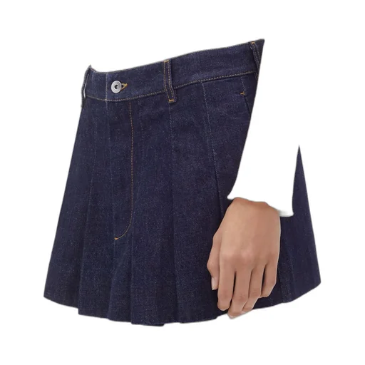 Pleated Denim Mini Skirt