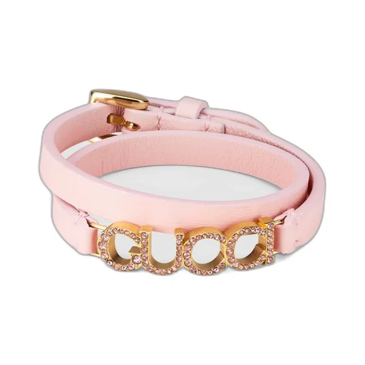 Leather wrap bracelet with Gucci script
