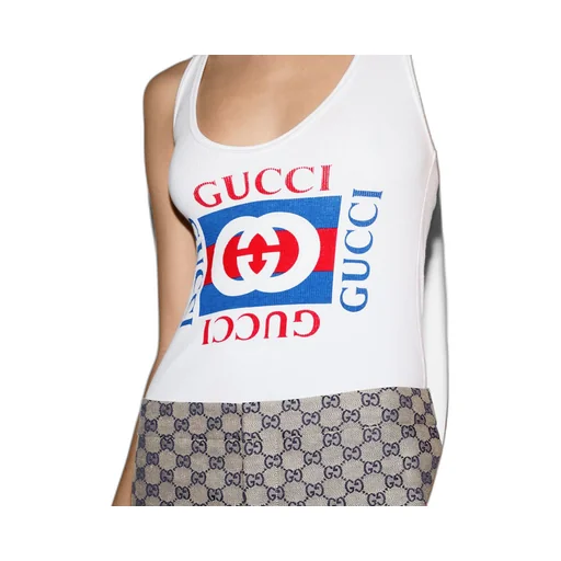 Rib cotton tank top with Gucci print