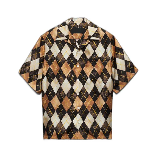 Short-sleeved Argyle-pattern silk twill shirt