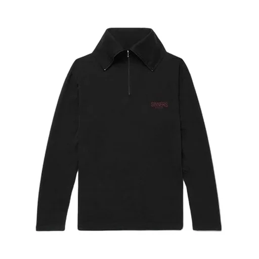 Sinners Print Embroidered Logo Half Zipper High Collar Sweater