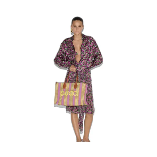 Medium jute tote with Gucci patch