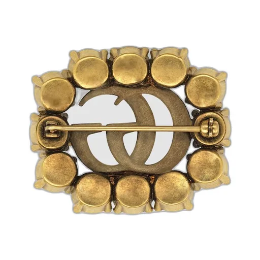 Metal Double G brooch with crystals