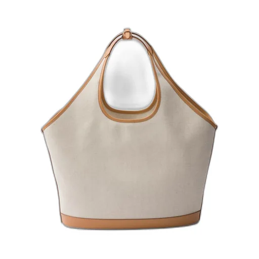 Large linen blend and leather tote bag
