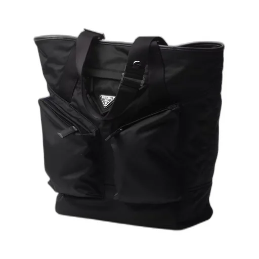 Re-Nylon and leather tote bag