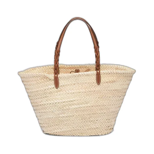 Woven palmito and leather shopping bag