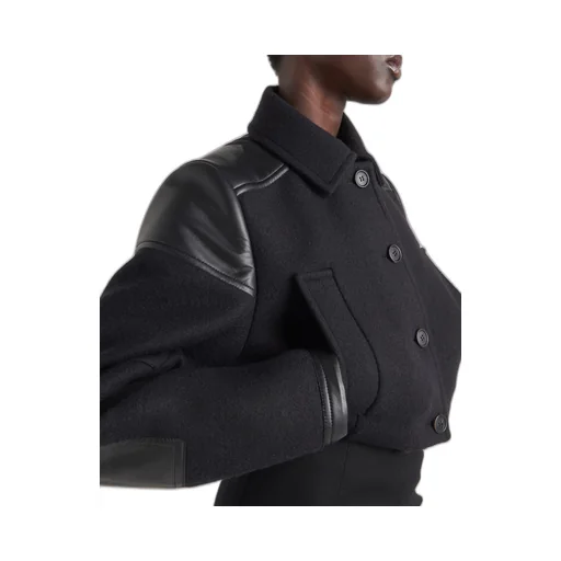 Cropped cloth and leather jacket