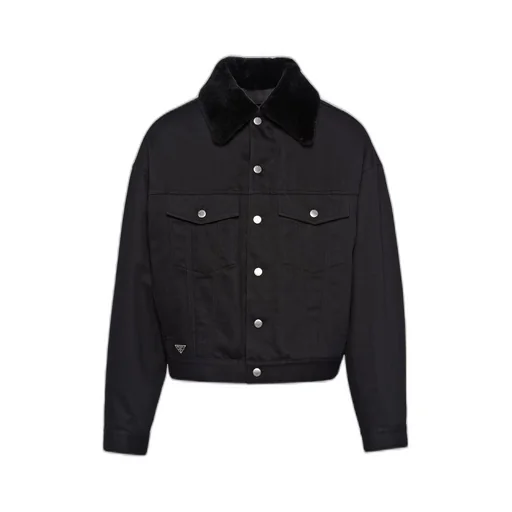 Padded bull denim blouson jacket with shearling lining