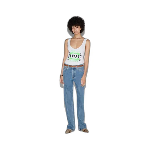Rib cotton tank top with Gucci print