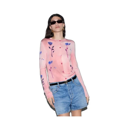 Floral print fine wool silk cardigan