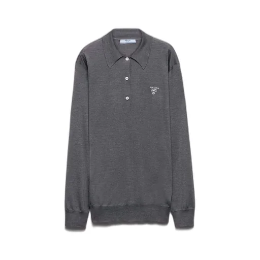 Long-sleeved silk polo shirt