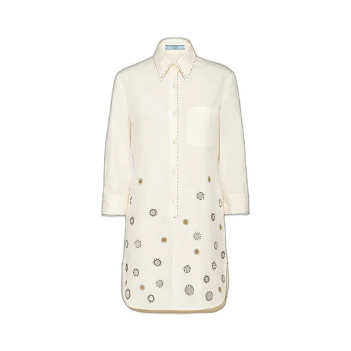 Embroidered poplin mini-dress