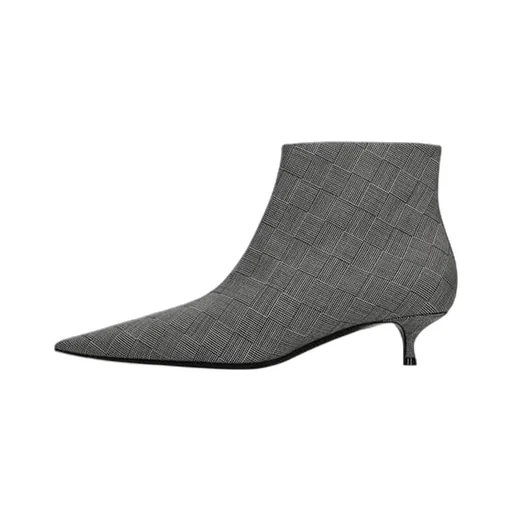 Wool Checked Knife Pointy Toe Boot
