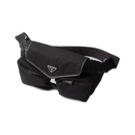 Re-Nylon and leather shoulder bag