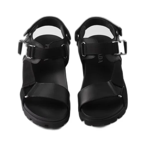 Sporty leather and Re-Nylon tape sandals