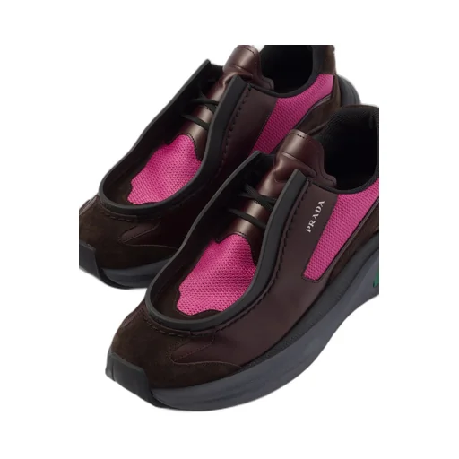 Systeme brushed leather sneakers with bike fabric and suede elements