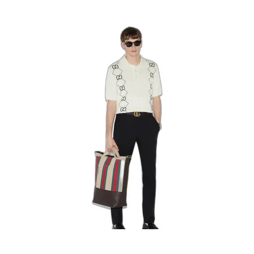 Cotton knit polo top with GG intarsia
