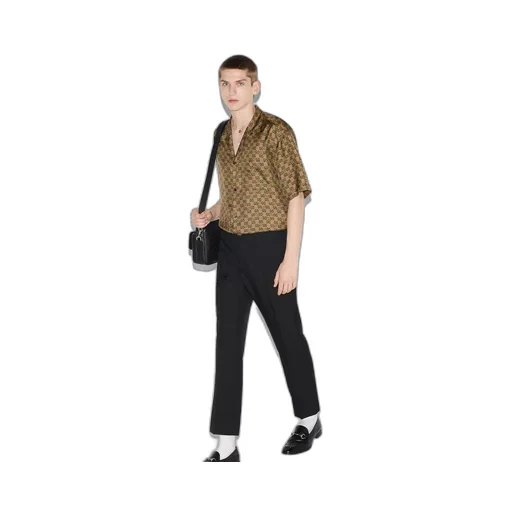 GG Horsebit print silk twill shirt