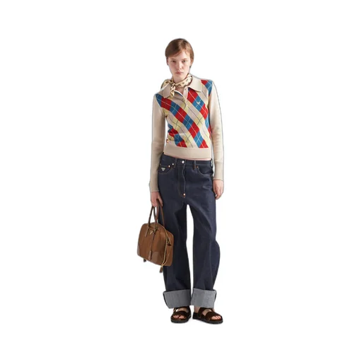 Argyle knit wool polo shirt