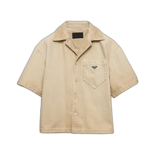 Short-sleeved shirt in worn bull-denim