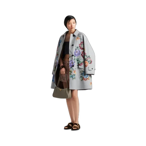 Printed cotton single-breasted coat