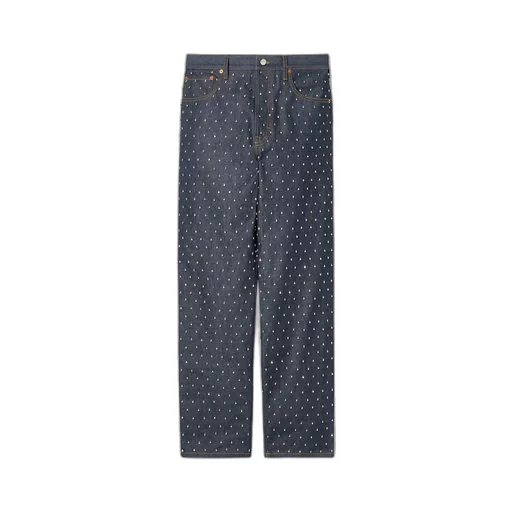 Cropped denim pant with embroidery