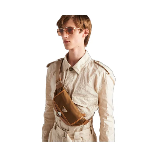 Re-Nylon and leather shoulder bag