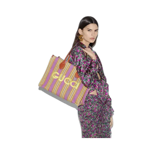 Medium jute tote with Gucci patch