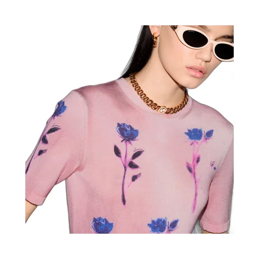 Floral print fine wool silk top
