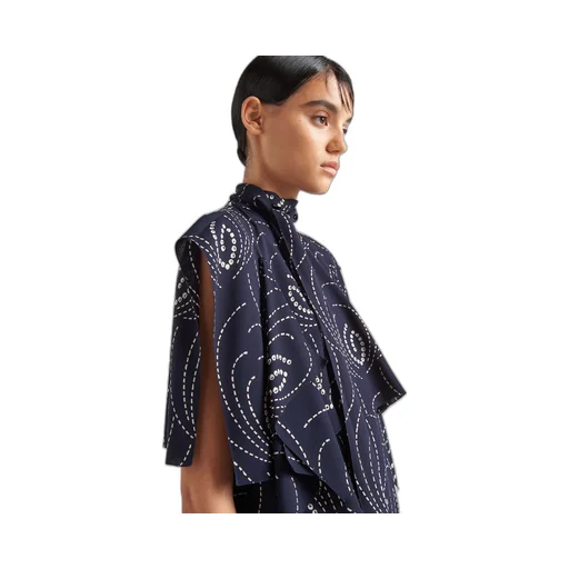 Printed sablé mini-dress with scarf collar