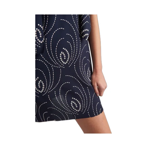 Printed sablé mini-dress with scarf collar