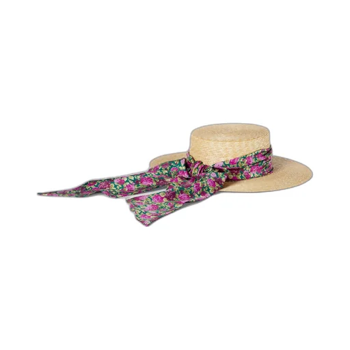 Straw wide brim hat with ribbon
