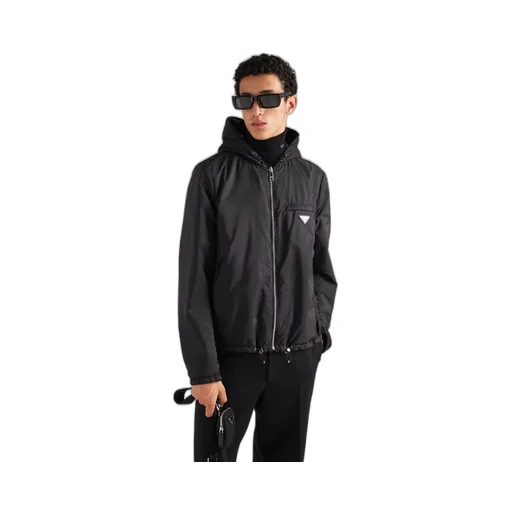 Reversible nappa and Re-Nylon blouson jacket
