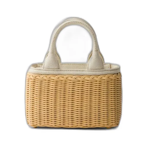 Mini wicker and linen blend tote bag