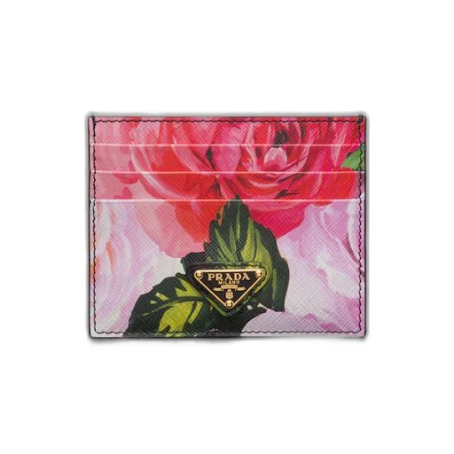 Printed Saffiano leather card holder