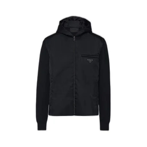 Wool and Re-Nylon gabardine hoodie