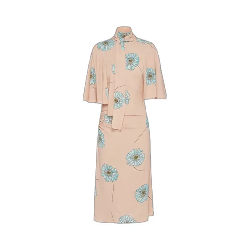 Printed sablé dress with scarf collar