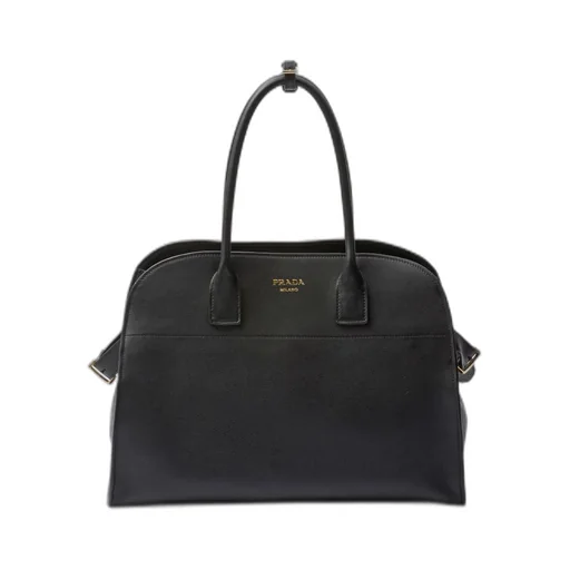 Large leather tote bag with buckles
