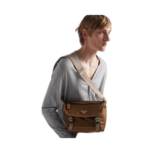 Re-Nylon and leather shoulder bag