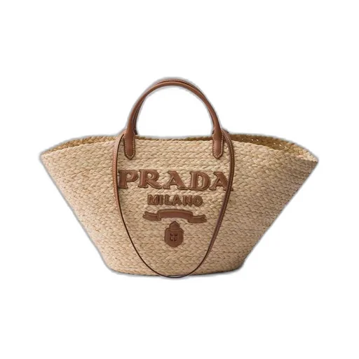 Large raffia and leather shopping bag