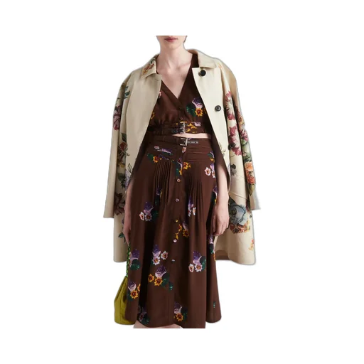 Printed pongee midi-skirt