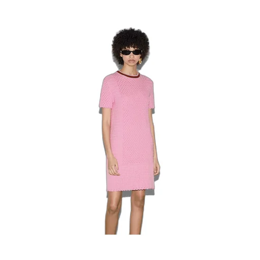 Crochet-effect cotton dress with Web