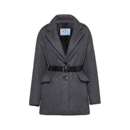 Single-breasted belted cashmere padded jacket