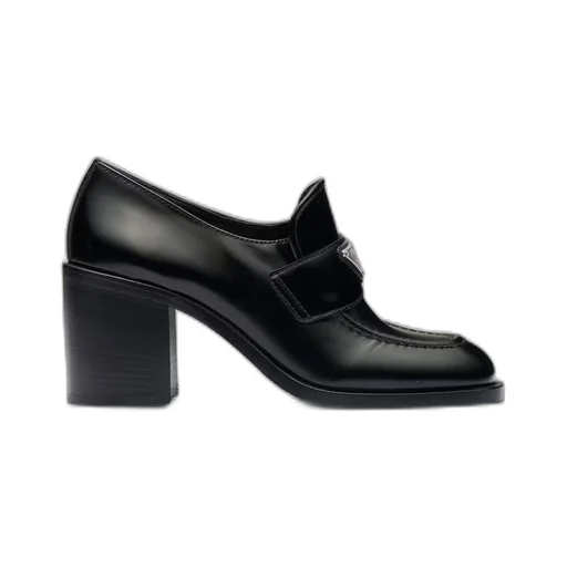 Brushed leather high-heel loafers