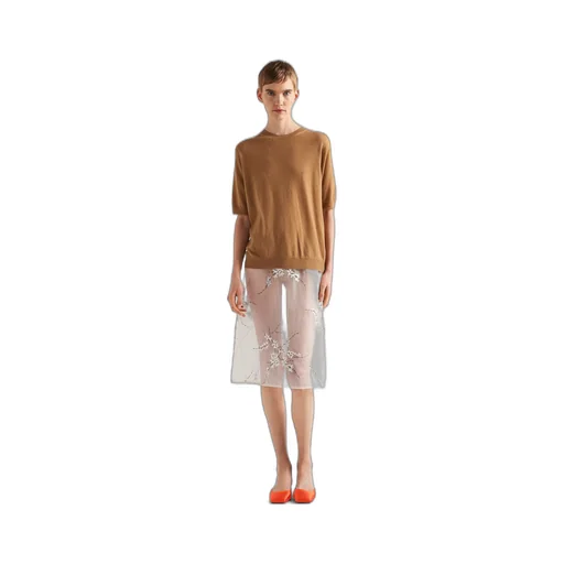 Embroidered organza midi-skirt