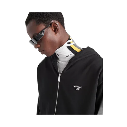 Reversible cotton fleece and Re-Nylon hoodie jacket