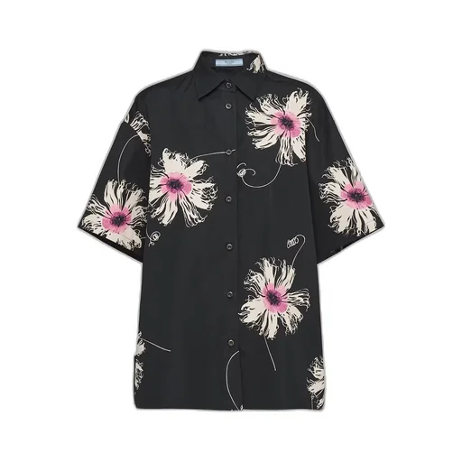 Short-sleeved printed poplin shirt