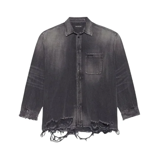 Ripped Denim Shirt Male Black