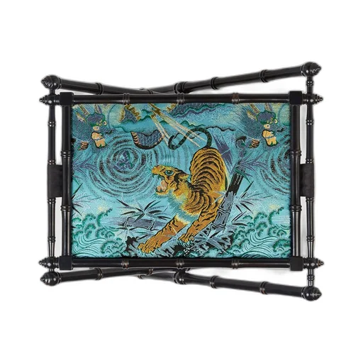 Wood folding tray with tiger jacquard